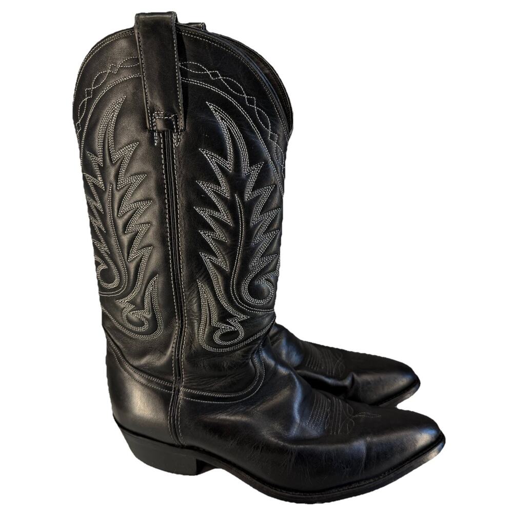 Acme Boots Mens 8.5 EW Wide Black Leather Almond Toe Western Wear USA Made